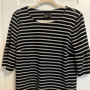 Rafaella Black with White Stripes Bell Sleeved Knit Top PM